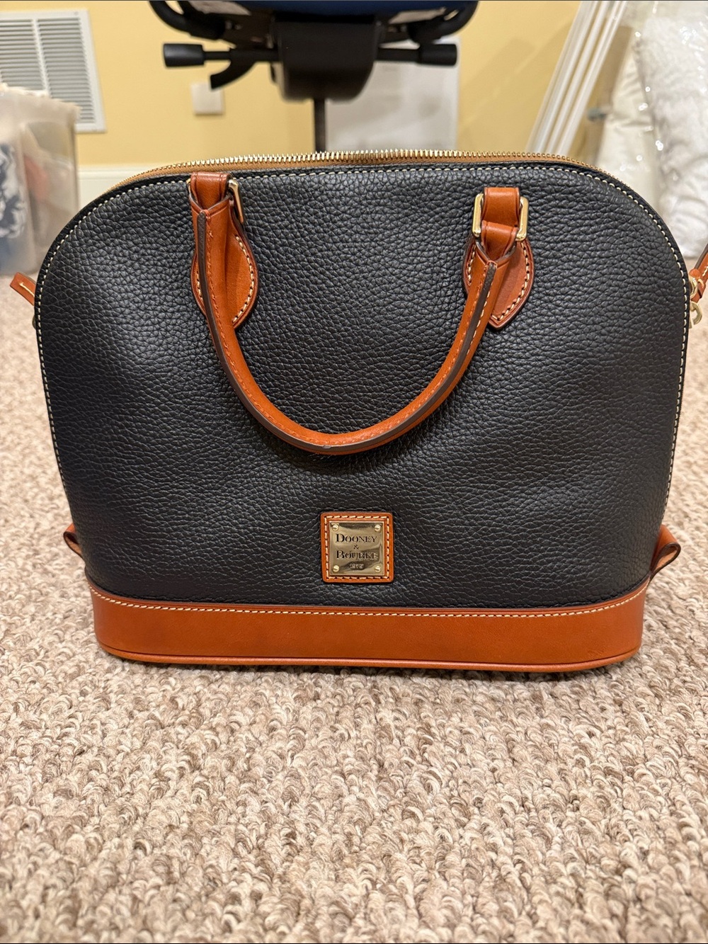 Dooney & Bourke navy  Satchel with Brown Trim and Gold Hardware